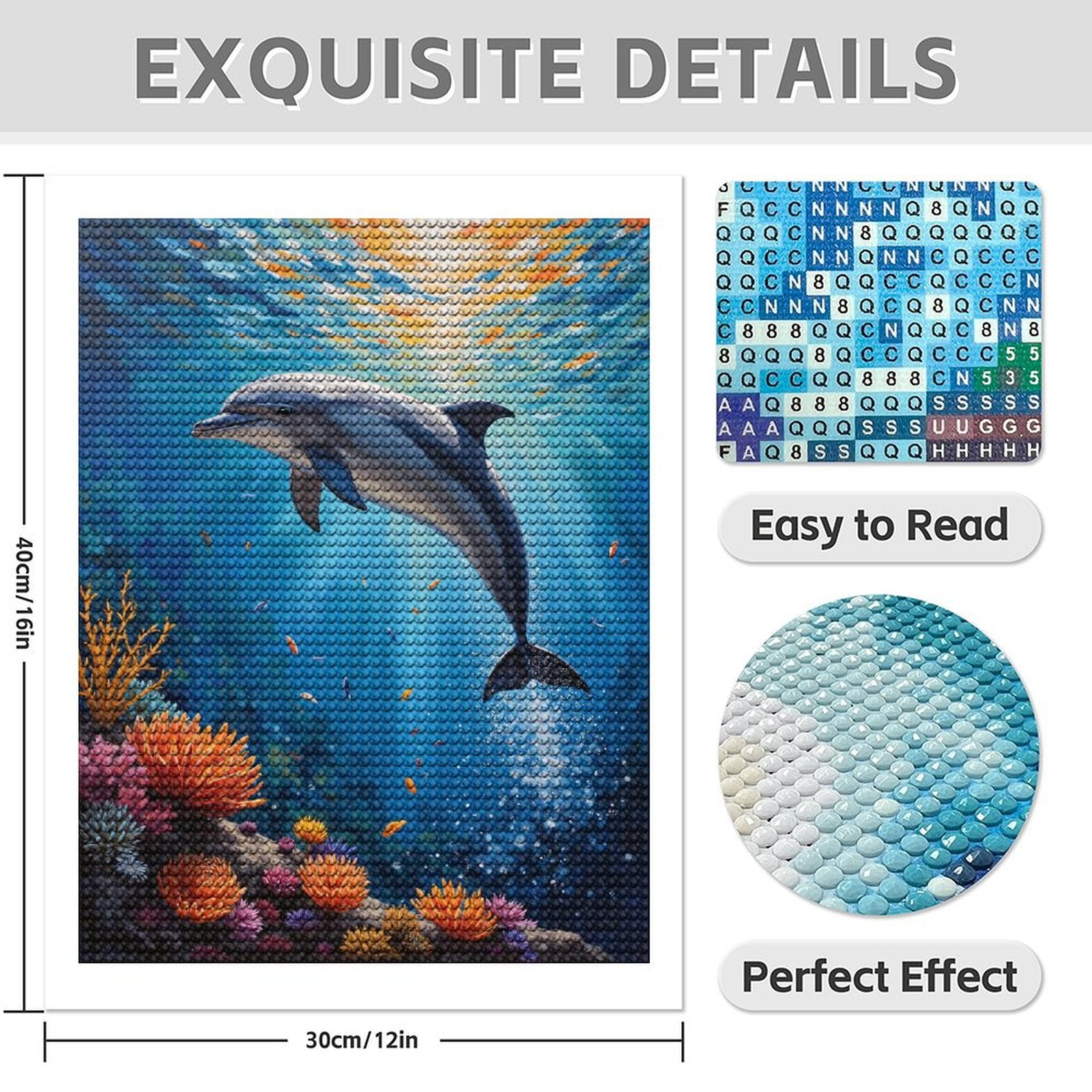 Diamond Art Kits for Adults - 5d Dolphin Ocean Coral Reef Serenity Diamond Painting for Adults, Diamond Art for Adults Beginners, Diamond Painting Kits for Adults for Home Wall Decor