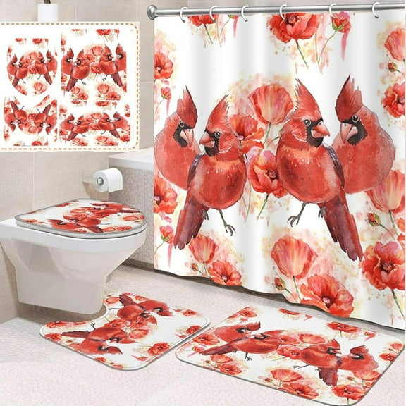 4 Pcs Bathroom Sets with Shower Curtain and Rugs, Paw Cat Valentine Cute, Bathroom Decor Love Happy Colorful Watercolor Shower Curtain Sets for Bathroom Decor