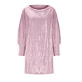 thumbnail image 6 of Lovskoo Women's Off Shoulder Sequin Dresses Long Sleeve Loose Casual Cocktail Party Dress Sparkly Glitter Short Mini Dress Pink M, 6 of 7