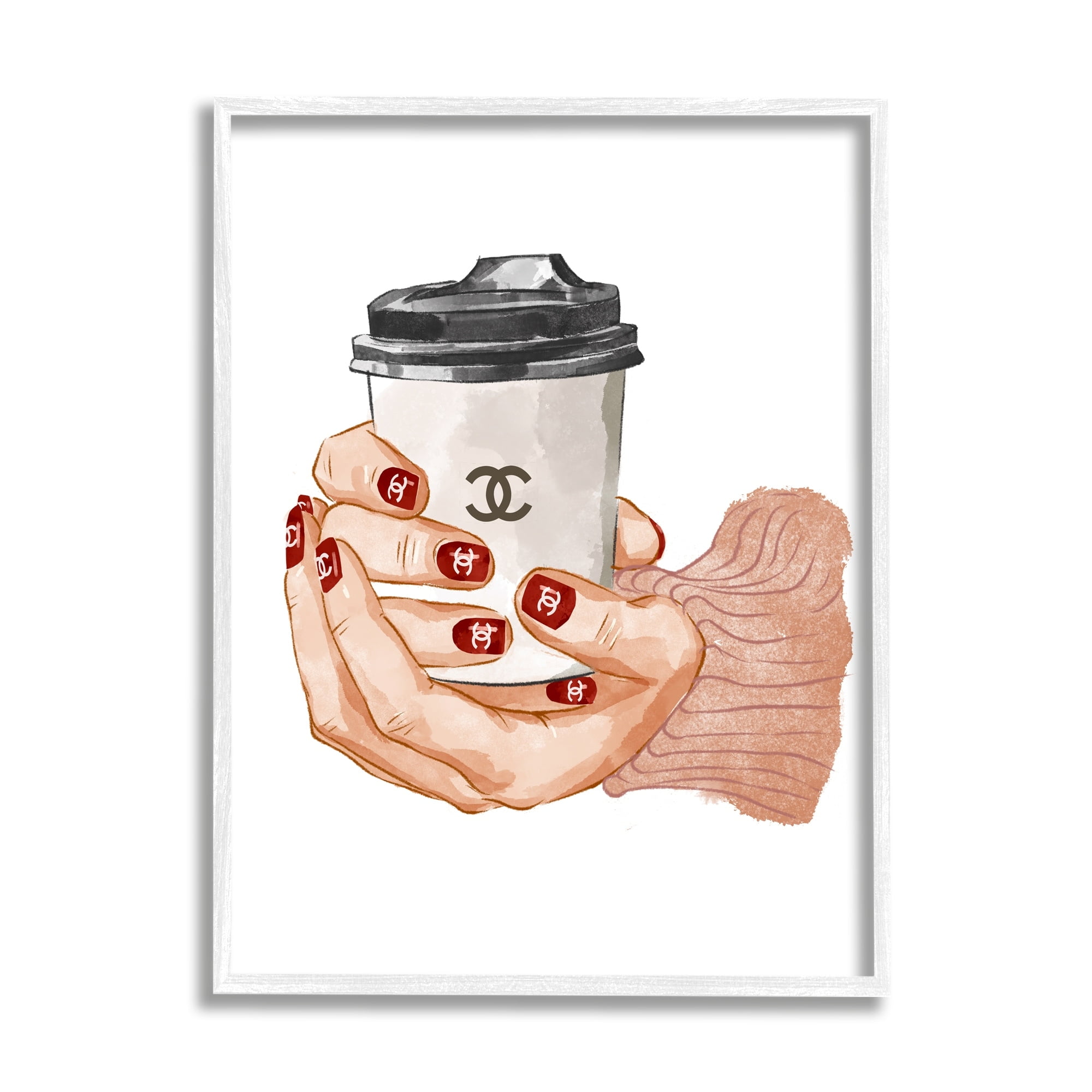 Stupell Industries Hands Holding Coffee Cup Fashion Design Nail Polish Framed Wall Art, 24 x 30, Design by Ziwei Li