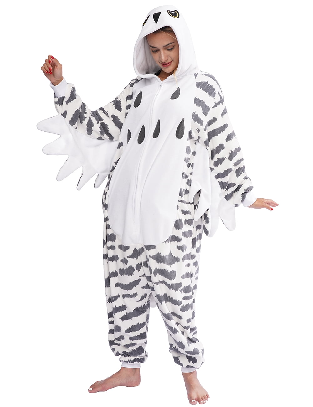 vavalad Unisex Adult Snowy Owl Onesie Pajamas Animal Christmas Costume Homewear