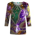 thumbnail image 5 of Penkiiy T-shirt Blouse Décontractée à Col Rond Manches 3/4 Mode Mardi Gras pour Femmes 3TG Multicolore, 5 of 5