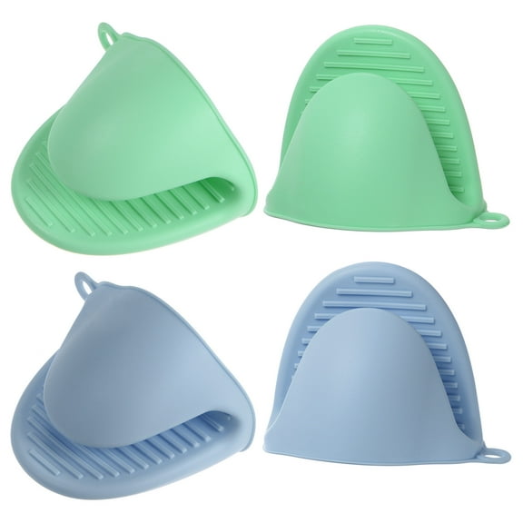 Uxcell 4pcs Mini Silicone Oven Mitts 110x85x70mm Small Heat Resistant Rubber Air Fryer Gloves, Nordic Blue Green