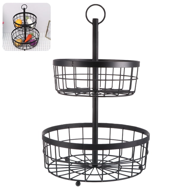 Cesta De Frutas De 2 Niveles Cestas De Verduras Elegantes Puesto De Decorativo Cuencos De Verduras De Hierro Cesta De Almacenamiento De Cocina Con Cable Cesta De Encimera Cesta De Almacenamiento Negro sonducket HA019918-00