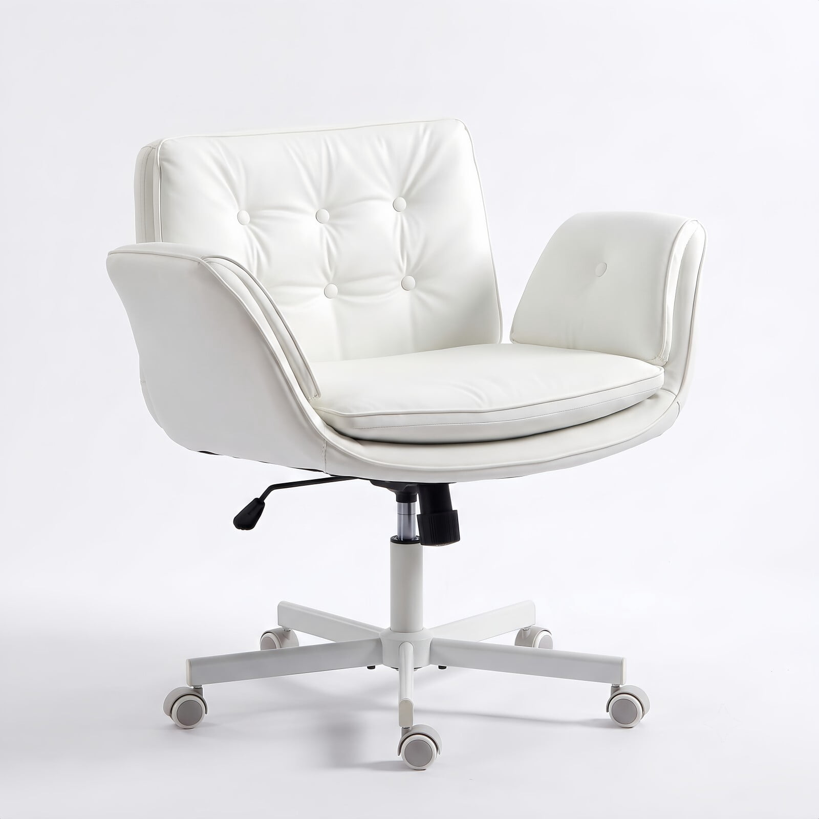 Kelno Criss Cross Office Chair with Wheels Armrests 300lbs Capacity Height Adjustable PU Leather Wide Desk Chair Swivel Vanity Chair, White