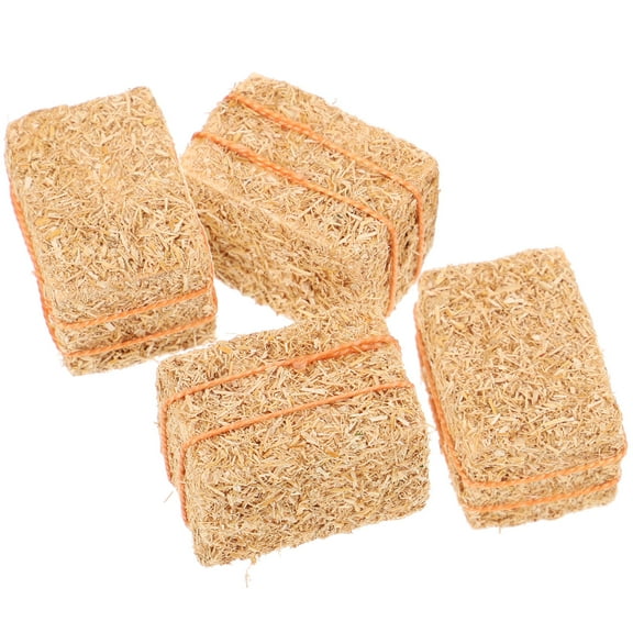 Raindrops Toy Decor Mini Hay Bale Model Plastic 4Pcs 1.2X0.8X0.8In