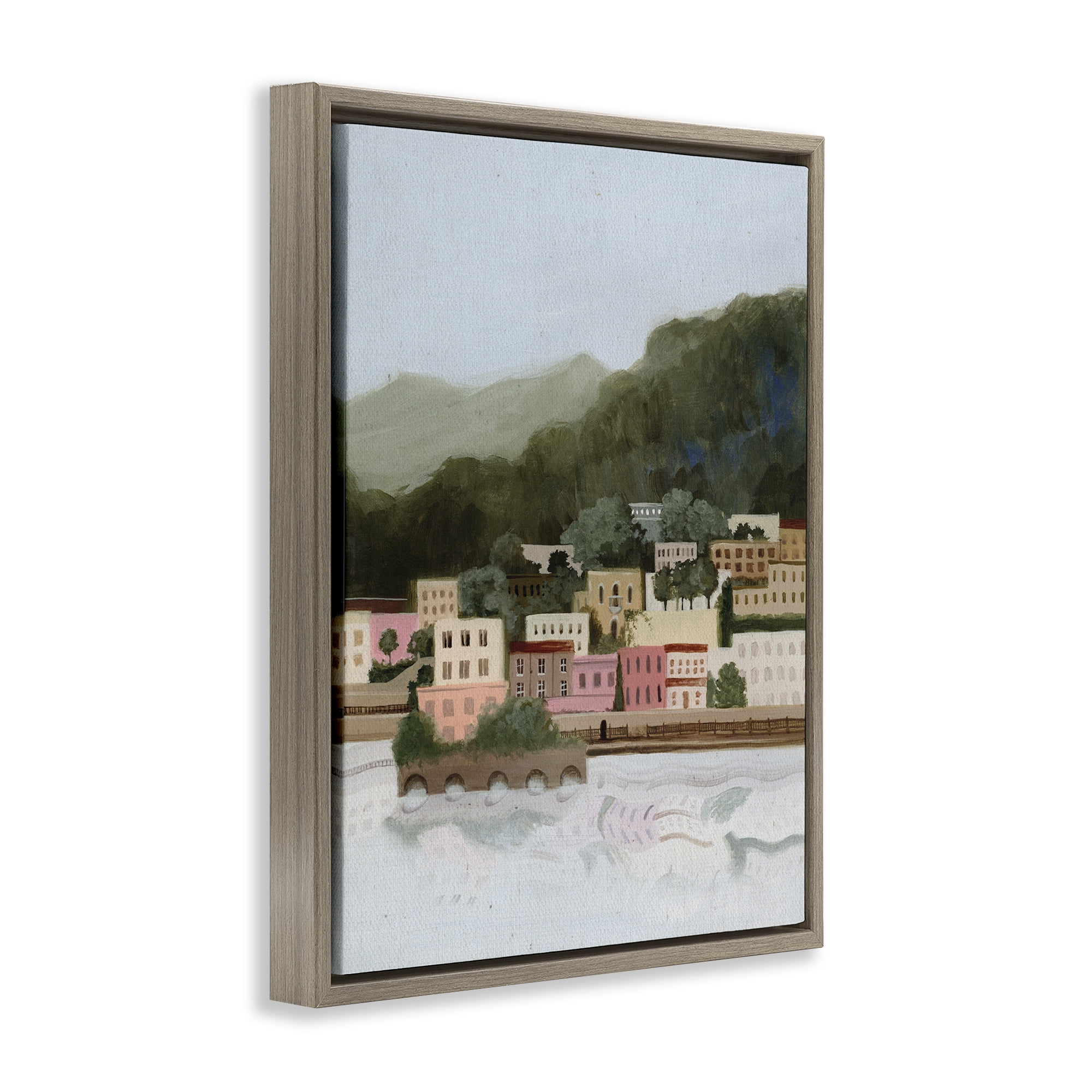 Stupell Industries Mountains By The Sea Brown Framed Floater Canvas Wall Art, design by Grace Popp