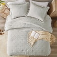 thumbnail image 3 of Degrees of Comfort Gray Ruffle Bedding Set, Shabby Chic Farmhouse King Size Comforter, Boho Fluffy Cozy Washed Microfiber Bed Sets, 3 Piece with Ruffled Pillow Shams, 3 of 15