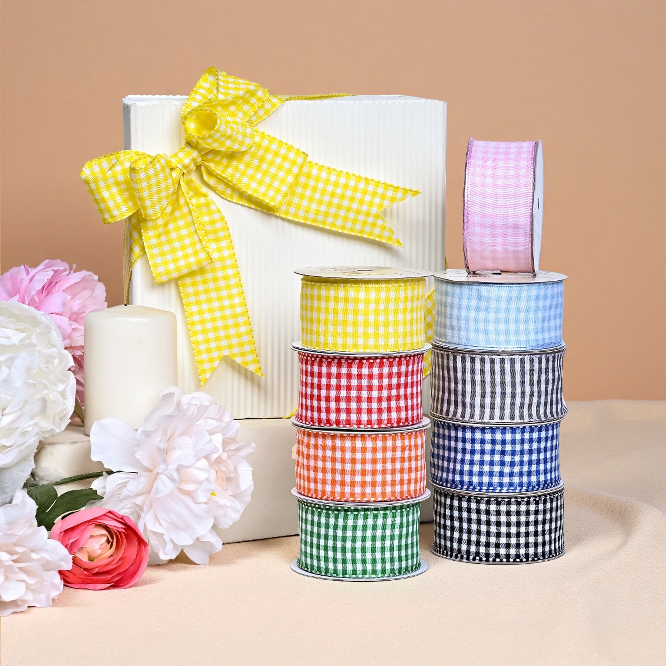 Gwen Studios 1.5" Orange Gingham Ribbon, 3 Yards