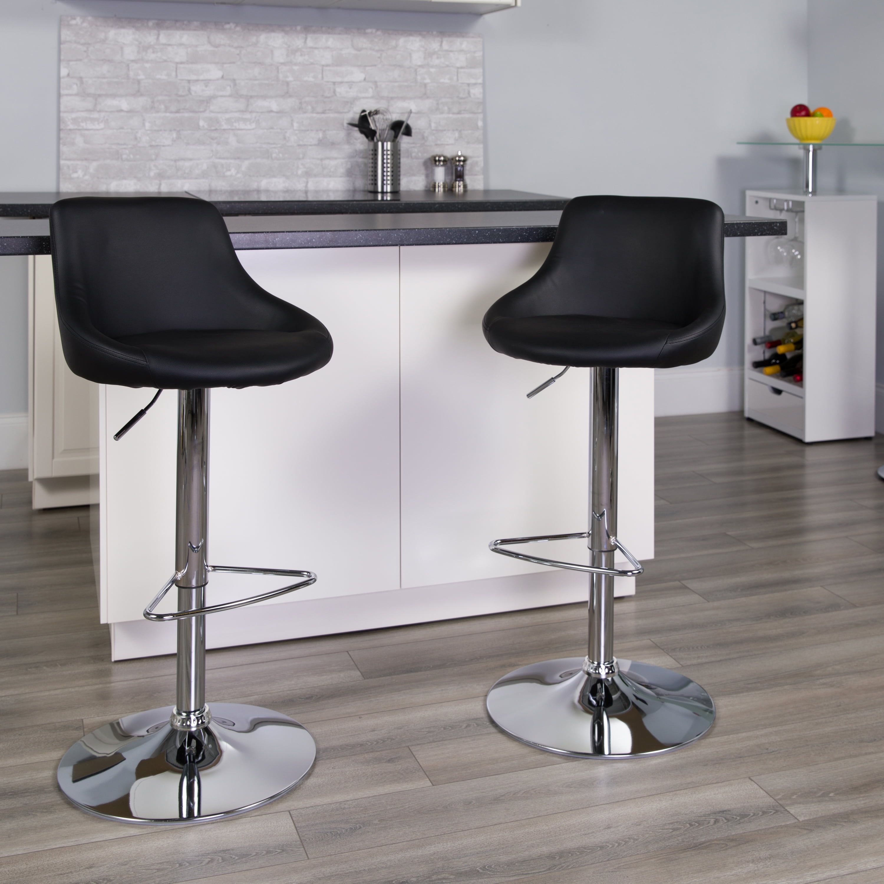 CONTEMPORARY GRAY QUILTED VINYL ADJUSTABLE HEIGHT BARSTOOL WITH ARMS AND CHROME 