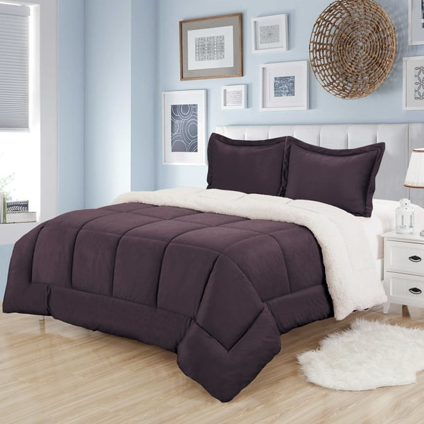 Sweet Home Collection 3 Piece Sherpa Comforter Set FullQueen