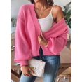 thumbnail image 4 of Womens Cardigan Sweaters Trendy Open Front Long Lantern Sleeve Chunky Knit Sweater Rose Red S, 4 of 10