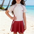 thumbnail image 2 of Quealent Girls Swimsuit Girls One Piece Skirted Swimsuit Short Sleeve Floral Rash Guard Bathing Suit Swim Dress Swimwear (Red, 4-5 Years), 2 of 4