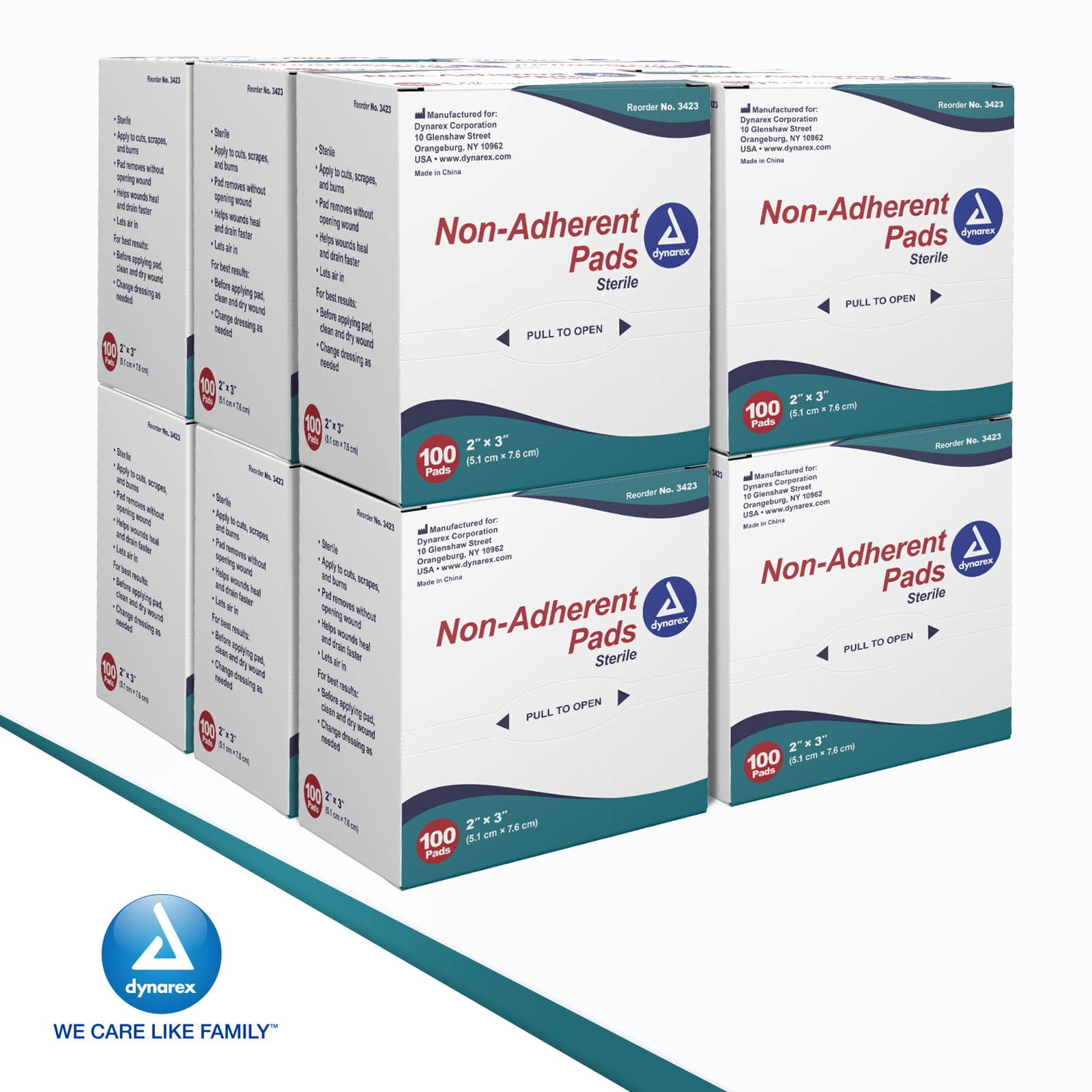Dynarex Non-Adherent Pads-Sterile, Individually Packaged, Non-Stick Wound and Burn Care, Soft & Highly Absorbent, 2” x 3”, 1 Case of 1200 Non-Adherent Pads-Sterile