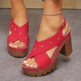 thumbnail image 4 of Platforms Heeled Sandals for Women Open Toe Ankle Strap Summer Dressy Sandals Chunky Block Heel Solid Color Comfort Vintage Trendy Dressy Non Slip Breathable Walking Casual Shoes, 4 of 6