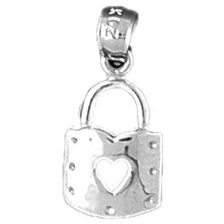 18K White Gold Heart Padlock, Lock Pendant - 19 mm