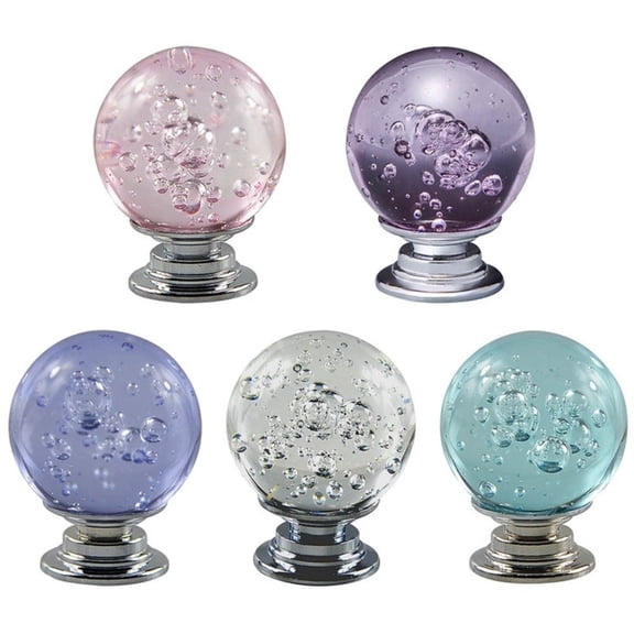 5Pcs Crystal Cabinet Knobs Round Glass Bubbles Knobs Smooth Drawer Pulls Handle for Home, Cabinet, Drawer and Dresser with Screws