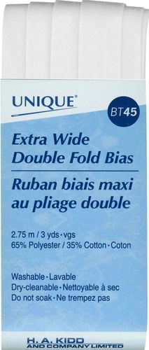 UNIQUE Extra‑Wide Double‑Fold Bias Tape — 15 mm × 2.75 m, 65% Polyester/35% Cotton, 15 mm x 2.75 m