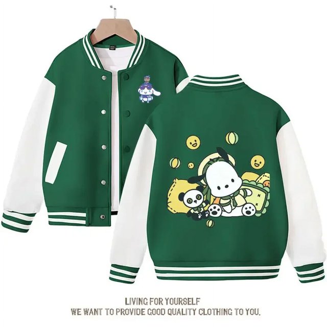 Sanrios Cinnamoroll Kuromi Pochacco-Chaqueta de uniforme de béisbol estampada para niños, abrigo de manga larga Kawaii, regalo para niños