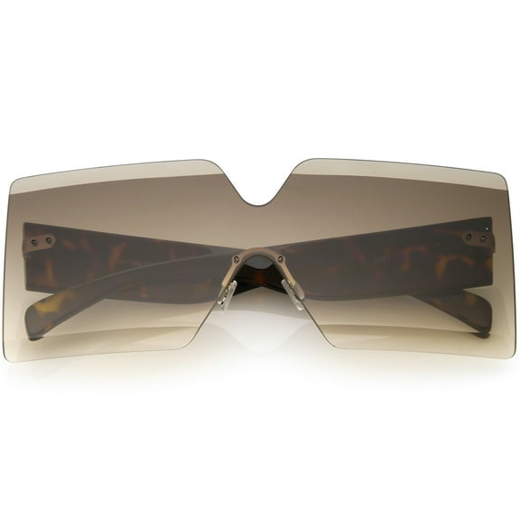Oversize Rimless Shield Sunglasses Thick Arms Beveled Gradient Lens 73mm (Tortoise / Brown Gradient)