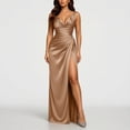 thumbnail image 4 of Womens Satin Maxi Dress, V Neck Sleeveless Dress, High Waisted Slit Gown, Elegant Formal Evening Dress Bridesmaid Cocktail Wedding Guest Party Long Dress Shiny Draped Elegant Fit, 4 of 9