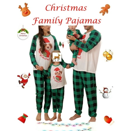 

Family Christmas Pajamas Matching Sets Cartoon Dog Printed Pullover Tops Plaid Pants Xmas Holiday Jammies Sleepwear