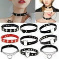 thumbnail image 2 of GKNET Women PU Leather Choker Necklace O Ring Chain Neck Collar Gothic Punk Black Belt-9-Hollow Heart Red&Black, 2 of 9