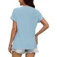 thumbnail image 4 of Lace Trim V-Neck Tee - 2025 Summer Breathable Cotton Blouse, Sheer Casual Top with Delicate Cutout Details | Baberdicy | Women Loose V Neck Short Sleeve Tops Casual Pure Color Lace Summer Blue M, 4 of 7