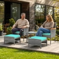 thumbnail image 3 of 5 PCS Outdoor Patio Furniture Set with Table&Ottoman Outdoor Furniture Patio Set Bistro Wicker Patio Set (Gray Wicker&Green Cushion), 3 of 7