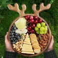 thumbnail image 6 of 1PC Christmas Wood Serving Platters, Cebalnir Food Dish Wood Plates Christmas Tray with Antler Handles Decorative Plate Organizer for Appetizer Snack Fruit Kitchen Gift for Wedding Housewarming, 6 of 7
