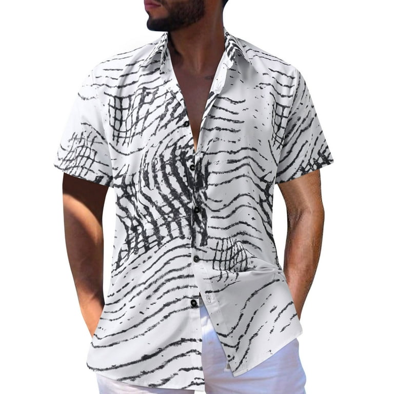 Eashery Summer Tops For Men Men's Teaser Short Sleeve Fishing Button Down  Shirt White 4X-Large