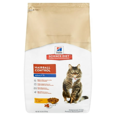 Hill's Science Diet Hairball Control Chicken Recipe Premium Natural Cat Food Adult 7+, 15.5 lb