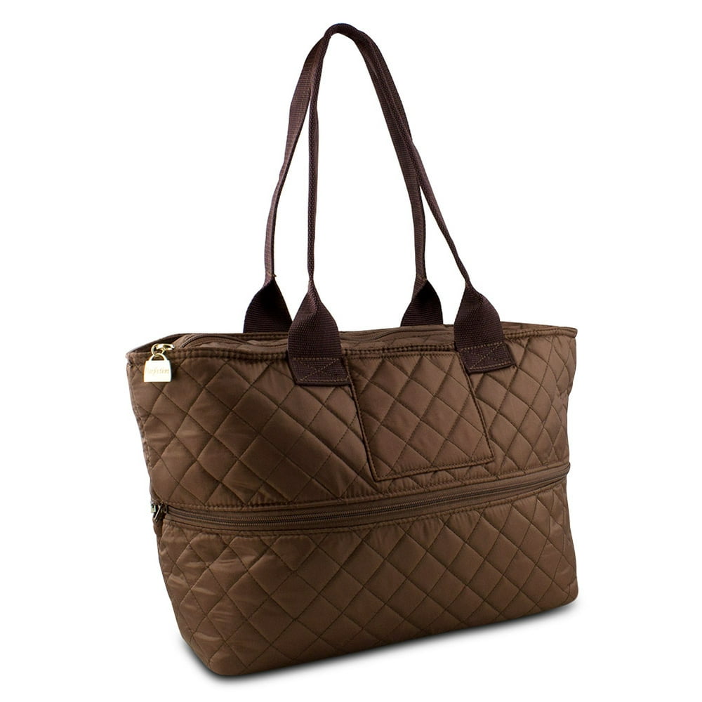 Pursfection Expandable Tote Bag in Quilted Fabric Dark Brown