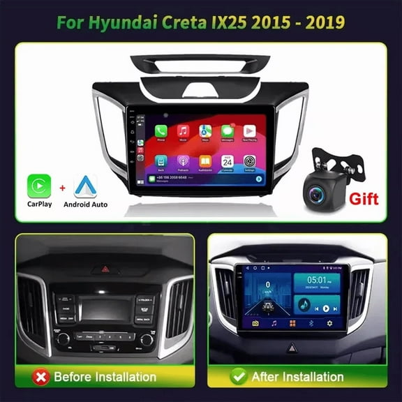 HUOEPU Car Radio Compatible with Hyundai Creta ix25 2015-2019, Android 14 2G 32G 10" Touch Screen Car Stereo with Wireless Carplay Android Auto GPS WiFi Mic Backup Camera
