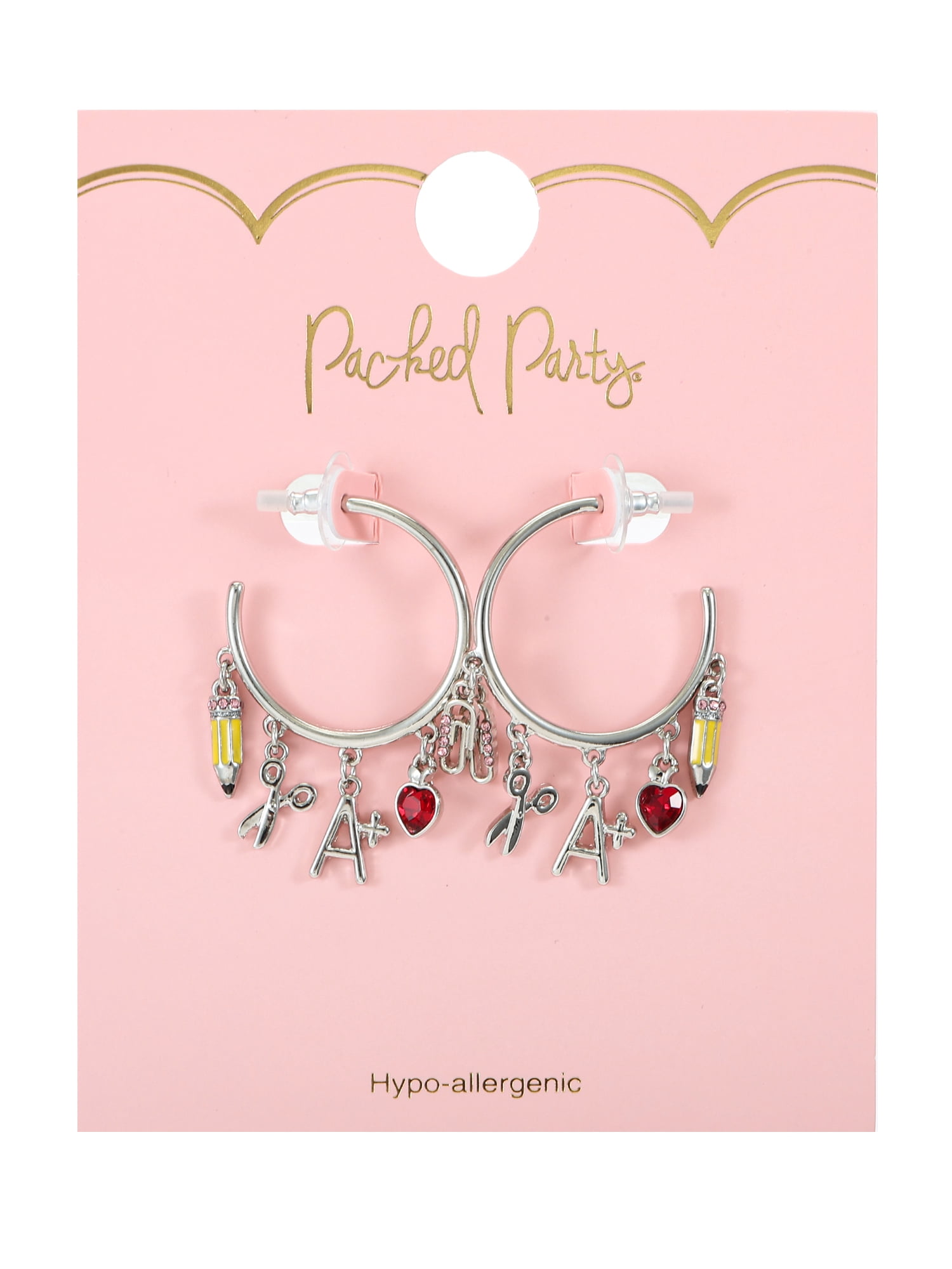 Packed Party Women's Back to Cool Silver Charm Hoop Earrings, 1 Pair