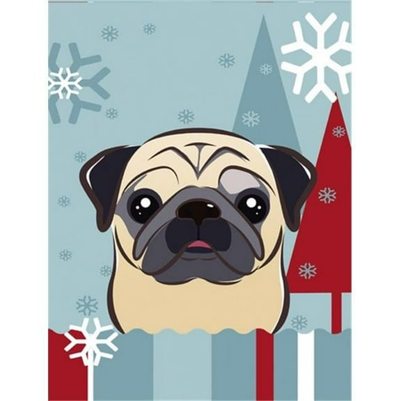 Winter Holiday Fawn Pug Flag Garden Size