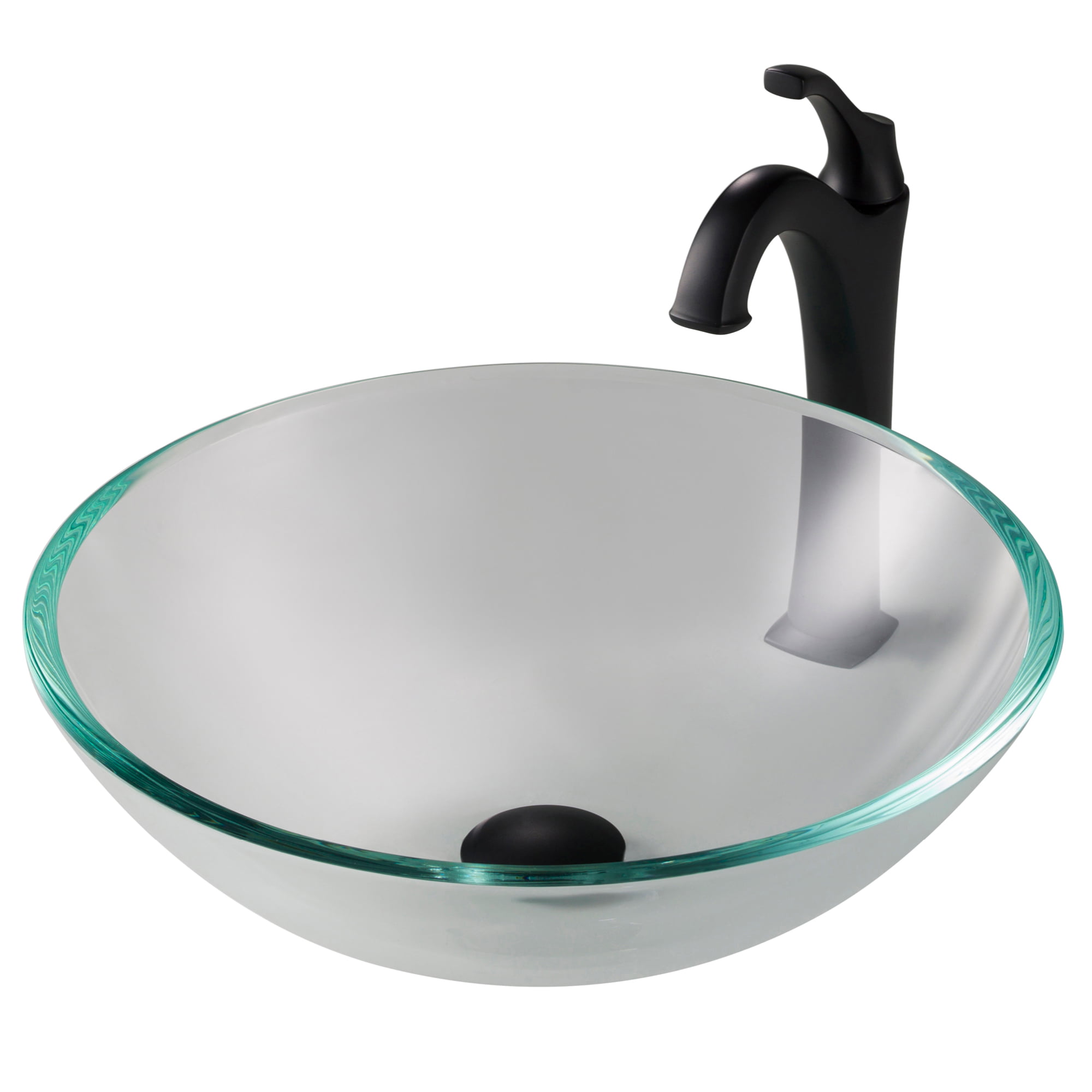Black Bathroom Countertop Oval Sink ClearGlass Basin Bowl Mixer Faucet Drain Set 
