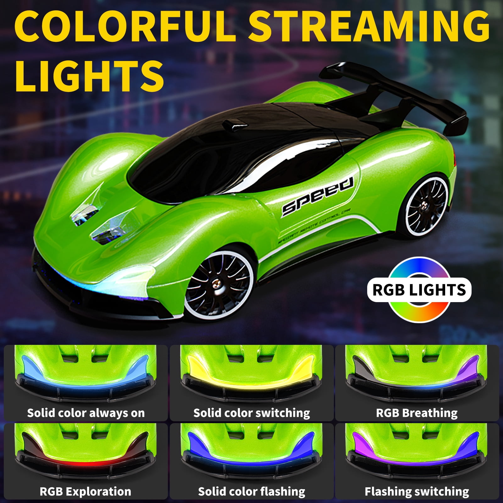 Remote Control Car for Kids,4WD 2.4GHz Racing RC Car Toys with RGB Lights,Racing and Drifting,Gift for Boys & Girls,Green