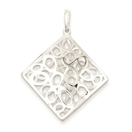 925 Sterling Silver Polished Square with Circles Charm Pendant
