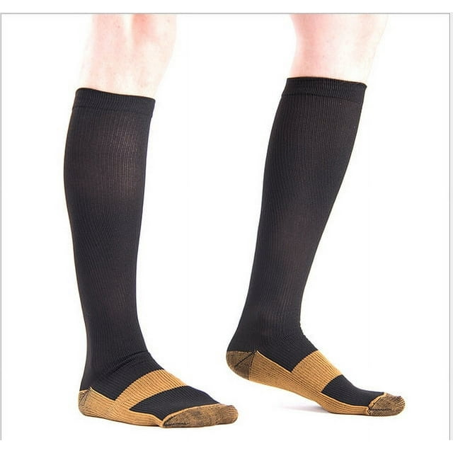 Bas de Compression pour Course Hommes Femmes Chaussettes de Sport Marathon Chaussettes de Randonnée 20-30mmHg Ajustement Vol Grossesse Varices QYS1004-Noir P-M