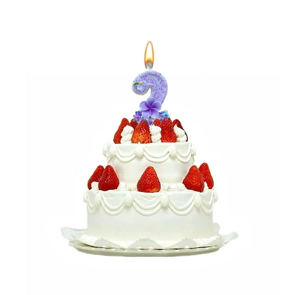 Number Candle 2 - Birthday Number Candle Purple Flower Birthday Number Candle Glittering Charming Number Candle Paraffin Number Candle - 1×Birthday Candle