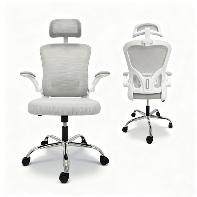 Yvike Ergonomic Office Desk Chair, Breathable Mesh Swivel Computer Chair, Lumbar Back Support Task Chair, Office Chairs with Armrests Lumbar Support and Adjustable Headrest Tilt Function,Grey