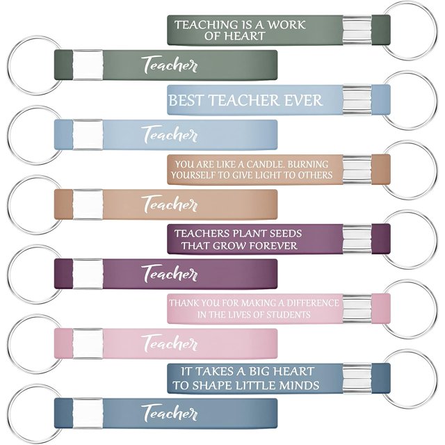 12 Pcs 6 Styles Teacher Appreciation Gifts Bulk Silicone Keychain Thank You Wristband Gift for Team Women Men Staff