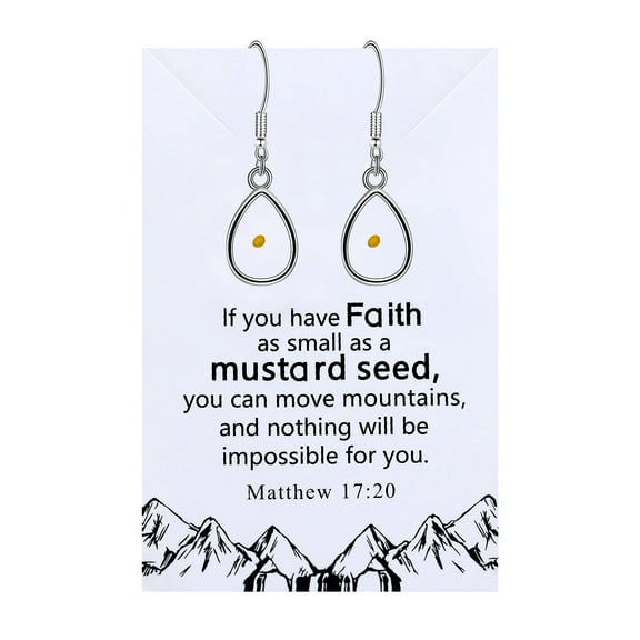 Elegant Dangle Drop Earrings Mustard Seed Charms Faith Religious Jewelry Gift for Baptism Confirmation Y1564 (Steel, Drop)