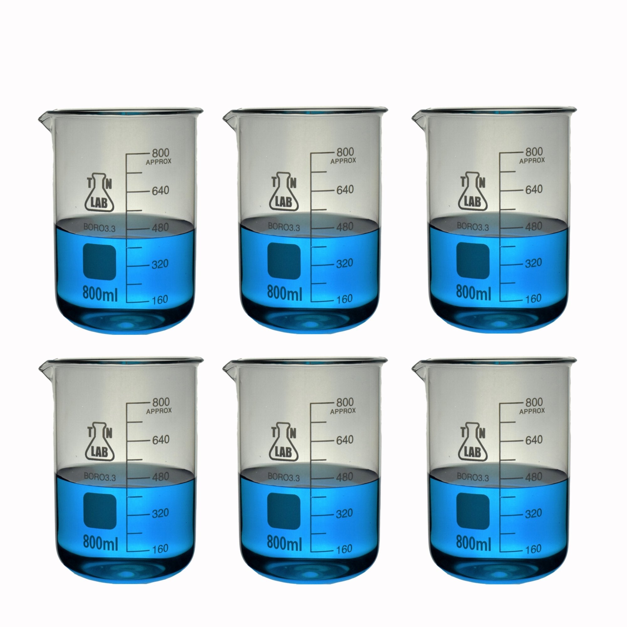 Beaker Borosilicate Glass with Graduations 800ml 6-Pack