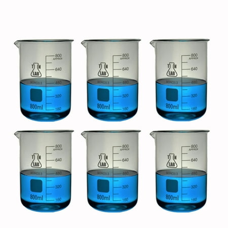 Beaker Borosilicate Glass with Graduations 800ml 6-Pack