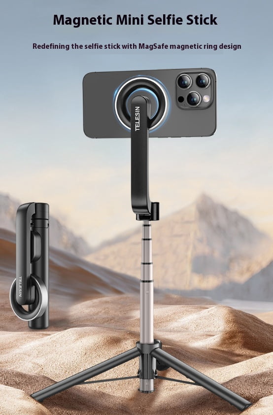 Magnetic Bluetooth Selfie Stick Tripod - Bigcan Compact Aluminum Phone Stand with Remote, 360° Rotation, 690mm Extension, Foldable for iPhone/Android/Magsafe Mounting