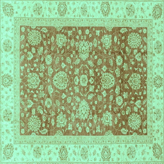 Ahgly Company Machine Washable Indoor Square Oriental Turquoise Blue Traditional Area Rugs, 3' Square