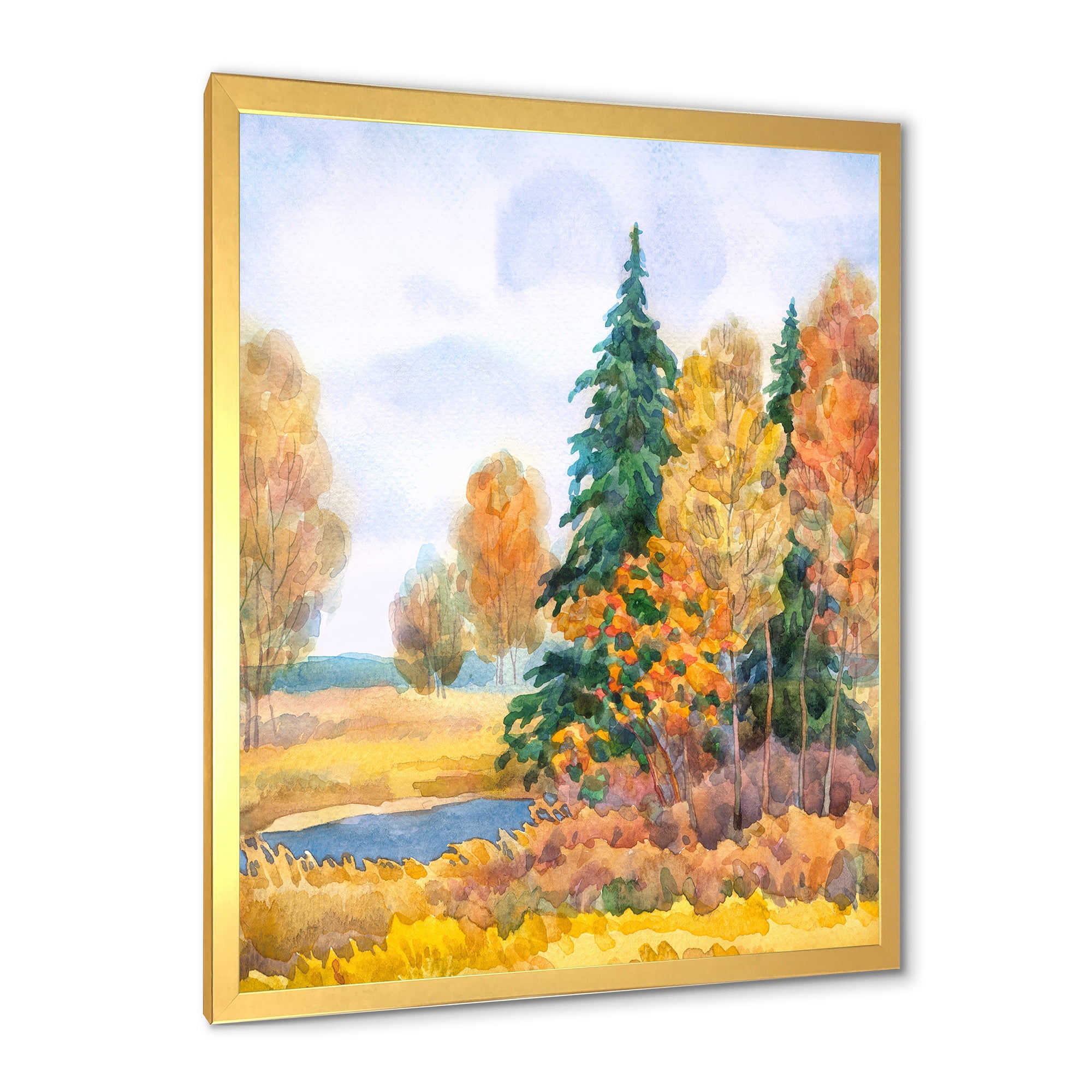 Designart 'Autumn Forest By The Lake Side V' Lake House Framed Art Print