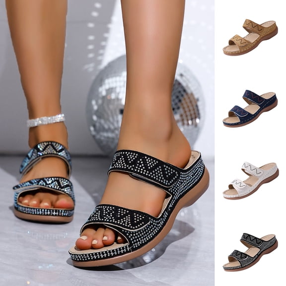 GERsome Sandals for Women Open Toe Slip-On Low Wedge Slides Casual Comfort Walking Sandals for Summer Beach, Size 5.5